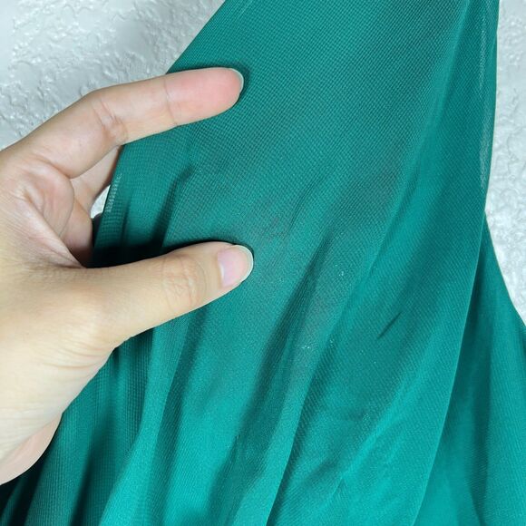 Dessy Chiffon Gown Plus Size 16 Hunter Green V Neck Sleeveless Maxi Dress Formal - Picture 4 of 13